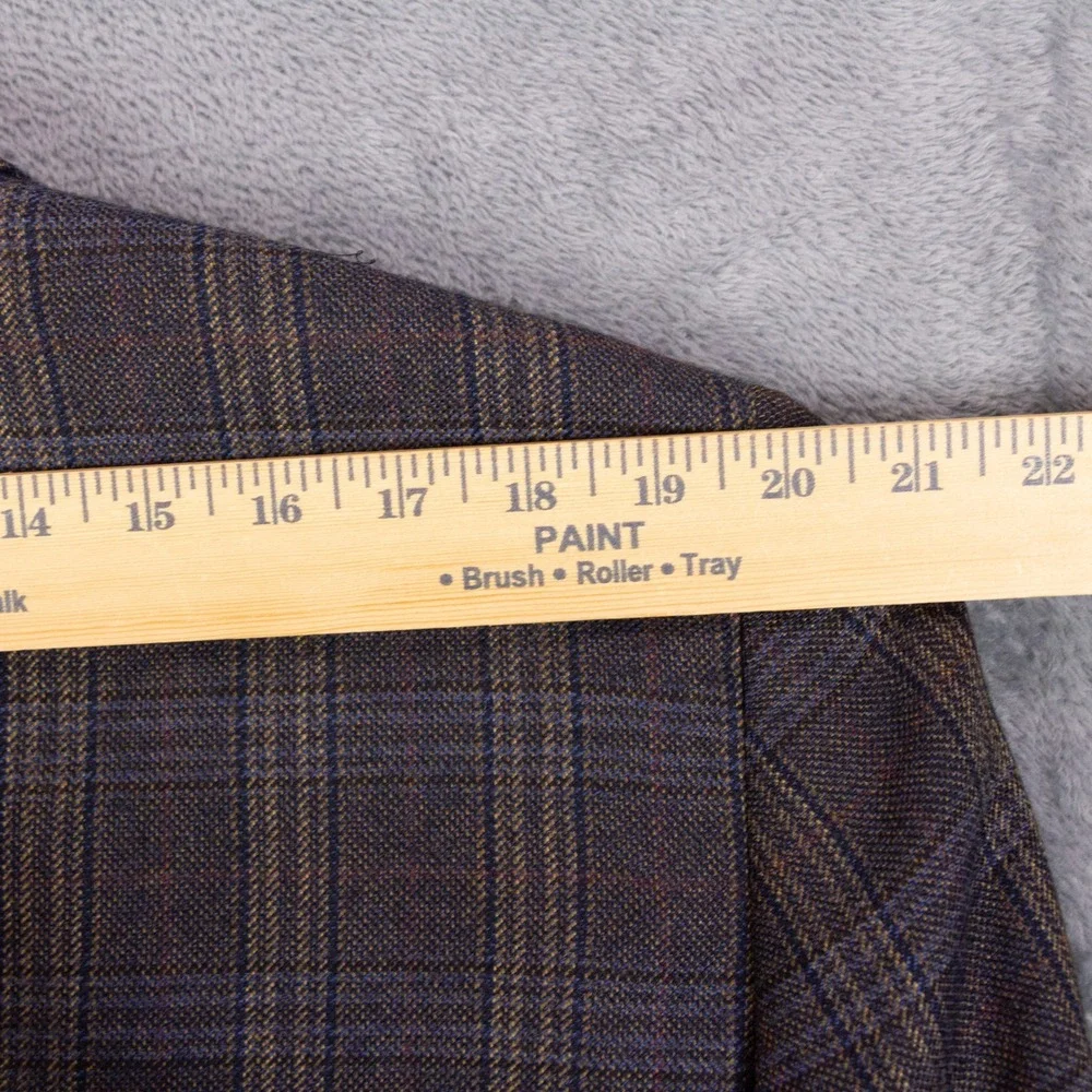 Stafford Sport Coat Blazer Mens 42R Slim Fit Brown Plaid Suede Elbow Patches